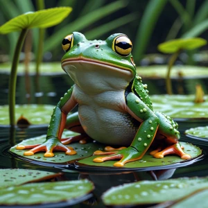 Afrog on a lilly pad sanging and American blues song.