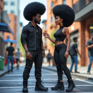 Create a vibrant 3D scene in an urban neighborhood: An African A...