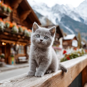 adorable silver gray British Shorthair kitten named Koko with ro...