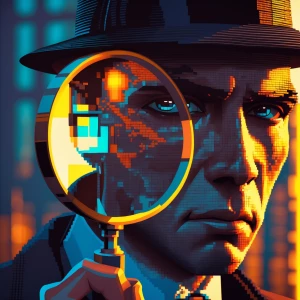 Generate an immersive digital artwork showcasing a pixelated det...