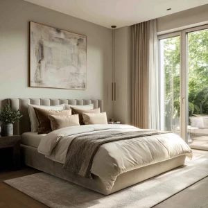 Ultra-realistic photo of a luxury guest bedroom in the same apar...