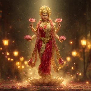 A hyper realistic 3D full-body artwork of Goddess Lakshmi walkin...