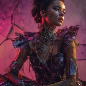 An eerily vibrant post-apocalyptic virtual influencer, their syn...