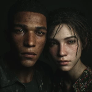 Generate an image of a strikingly handsome biracial male and fem...