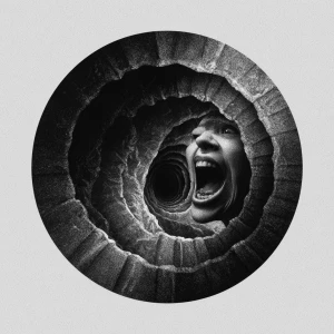 A terrifying glitch effect digital painting depicting an infinit...