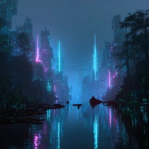 Gorgeous cyberpunk tron inspired landscape