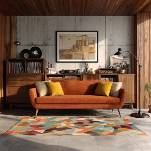 Create an ultra-realistic interior photograph of a retro 1970s i...