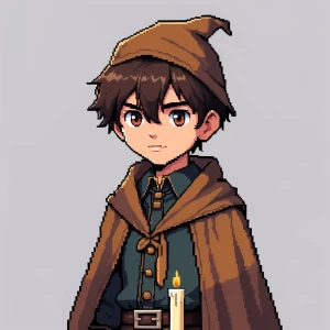 make a game sprite sheet of an pixel anime boy in vintage clothi...