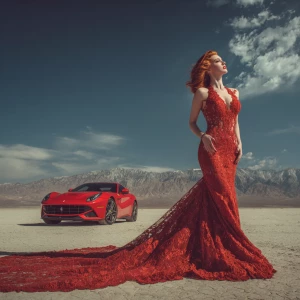 Create a stunning full-body portrait of a beautiful redhead wear...