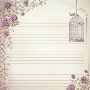 Victorian Mauve Rose Journal Page (Unlined, Birdcage Accent Uppe...