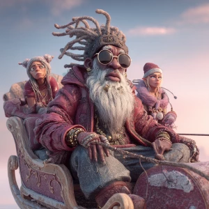 Generate an animated scene showcasing a stylish Santa Claus, dra...