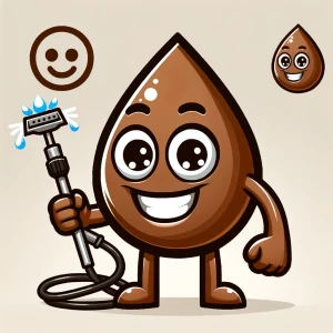 a brown cartoonish mascot holding a pressure washing wand.