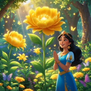 Scene 7: The Golden Flower Blooms

Prompt:
The same garden, now...