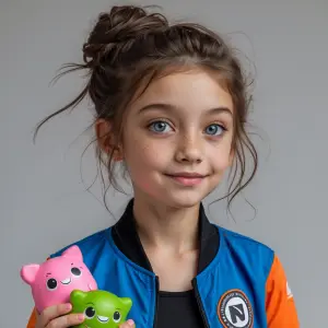 A girl around 14 with dirty vlond hair in a low messy bun with b...