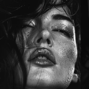 Ultra realistic big close-up portrait of Monica Bellucci, black...