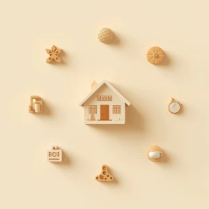 A minimalist and warm infographic illustration, flat lay style....