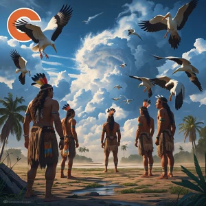 Give me an image of an F5 hurricane approaching wow Native Ameri...