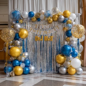 Create a realistic picture of a scene decorated with a big elabo...