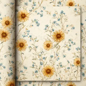 flat printable background paper, farmhouse prairie floral design...