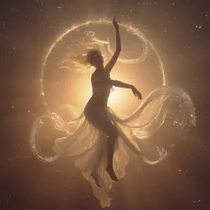 In the soft glow of the celestial realm, a Lovecraftian nymph da...
