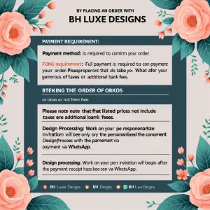 Payment method 
​By placing an order with BH Luxe Designs
​Payme...
