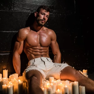 Two 20-year-old men bodybuilder brown hair and beard wearing whi...