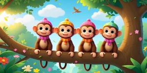 Cute 3D animated jungle, bright morning light, green trees, colo...