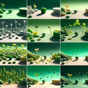 animación stop-motion de un pequeño objeto verde (papel, arcilla...