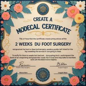 Create a modecal certificate. 2 weeks bed rest du to foot surger...