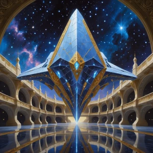 In the divine ornamental starship hangar painting, a majestic cr...