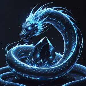 A sinuously sleek stygian quantum serpent, sleek curves adorned...