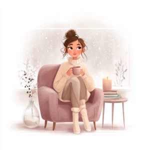 Soft pastel illustration with a light watercolor touch, cozy win...