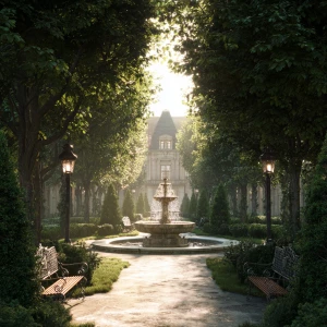 Create a breathtaking scene of a grand estate-style lawn featuri...