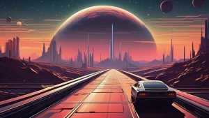 Create a retro-futuristic sci-fi scene inspired by 1980s anime....