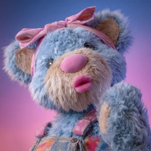 Show me a really hyper cute teddy bear giving a kiss to the scee...