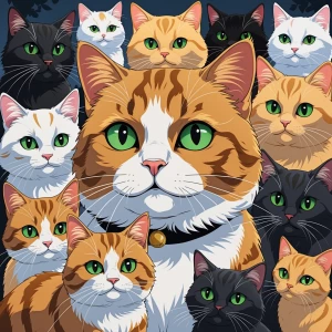 make an anime cartoon picture with 13 Breeds of cats in the pict...