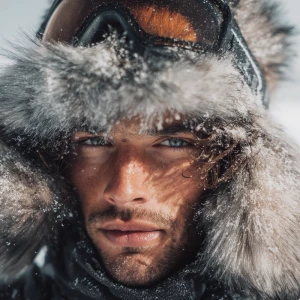 A skier man in Courchevel gazing directly into the camera, weari...