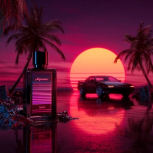synthwave album cover and a luxury perfume ad had a baby