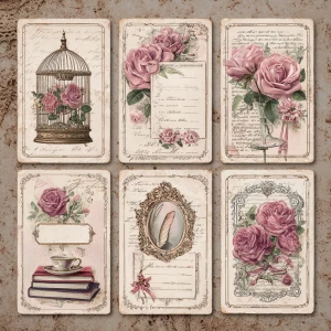 Victorian Mauve Rose Ephemera – 6 Cards (Letters & Parlour Curio...