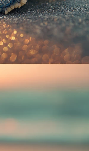 Coco the baby sea turtle on a sandy beach at sunrise, warm golde...