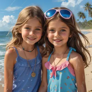sibling girls beach