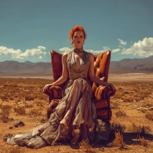 A red-haired supermodel is elegantly dressed in a high-end luxur...