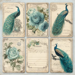 Print-ready vintage ephemera sheet with 6 coordinated shabby-chi...