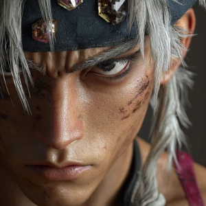 Ultra-realistic anime portrait of Tengen Uzui, hyper-detailed fa...