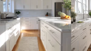 Capture a bright, contemporary kitchen featuring newly painted c...