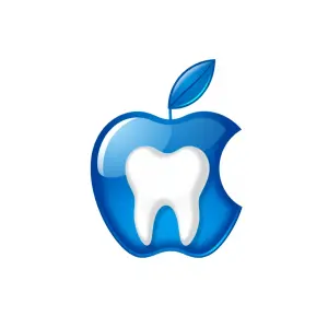Apple logo parody but instead of the apple it has a molar that’s...