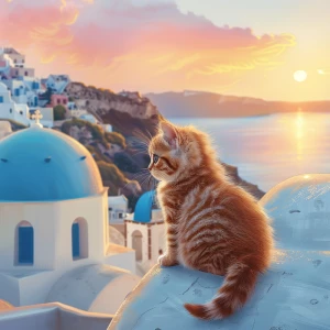 adorable fluffy kitten named Koko sitting on a white rooftop in...