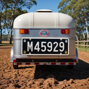A nsw number plate for a horse float with M45929 on it