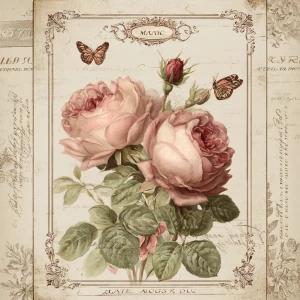 Victorian Mauve Rose Ephemera – Single Journaling Card (Antique...