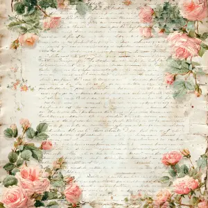 Shabby chic pink junk journal page, vintage handwritten French l...